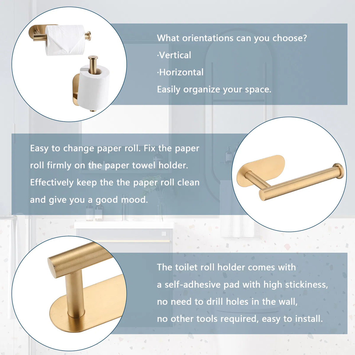 Toilet Paper Holder Self Adhesive Stainless Steel Rustproof Adhesive Toilet - Image 2