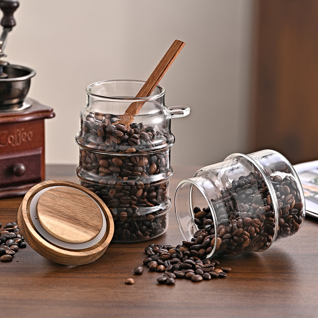 3 Piece Pcs Glass Coffee Jars With Spoons Candy Biscuit Storage Tea Snack Seasoning - Additional View 10