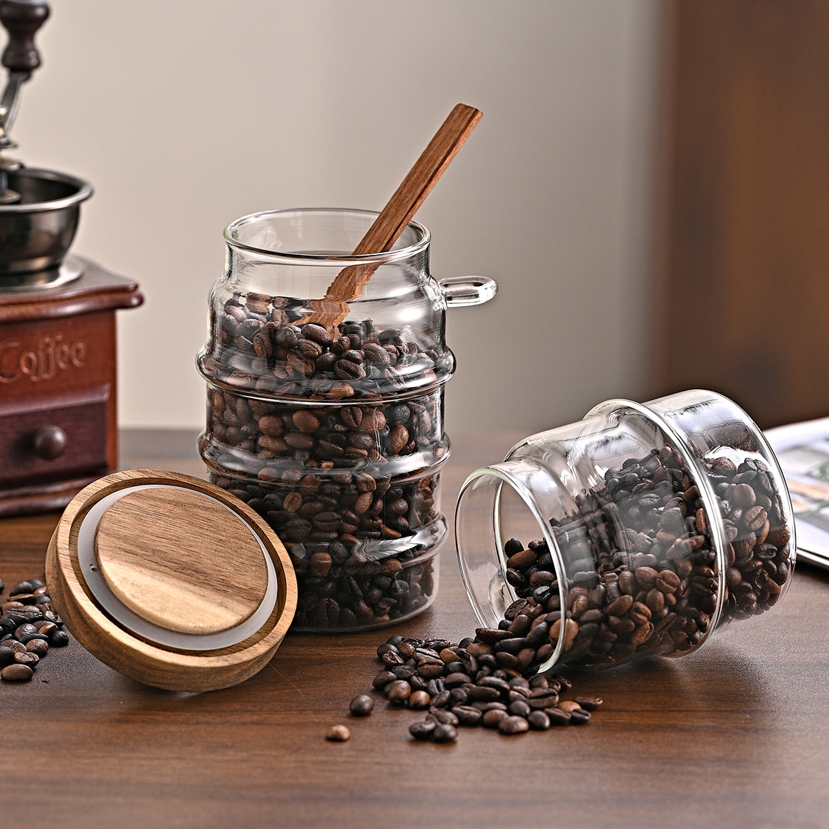 3 Piece Pcs Glass Coffee Jars With Spoons Candy Biscuit Storage Tea Snack Seasoning - Additional View 10
