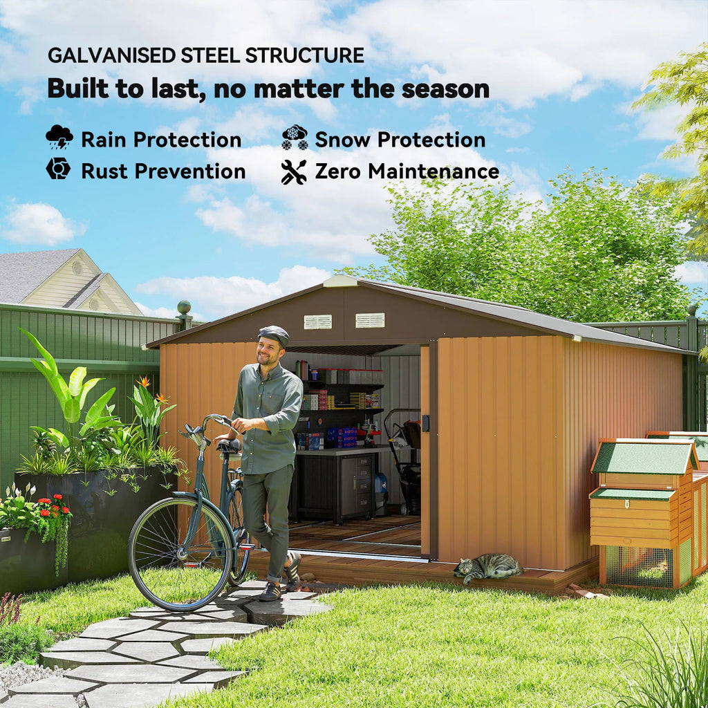 11' x 13'Garden Storage Shed w/ Foundation Kit Metal Tool Storage House w/ - Image 2
