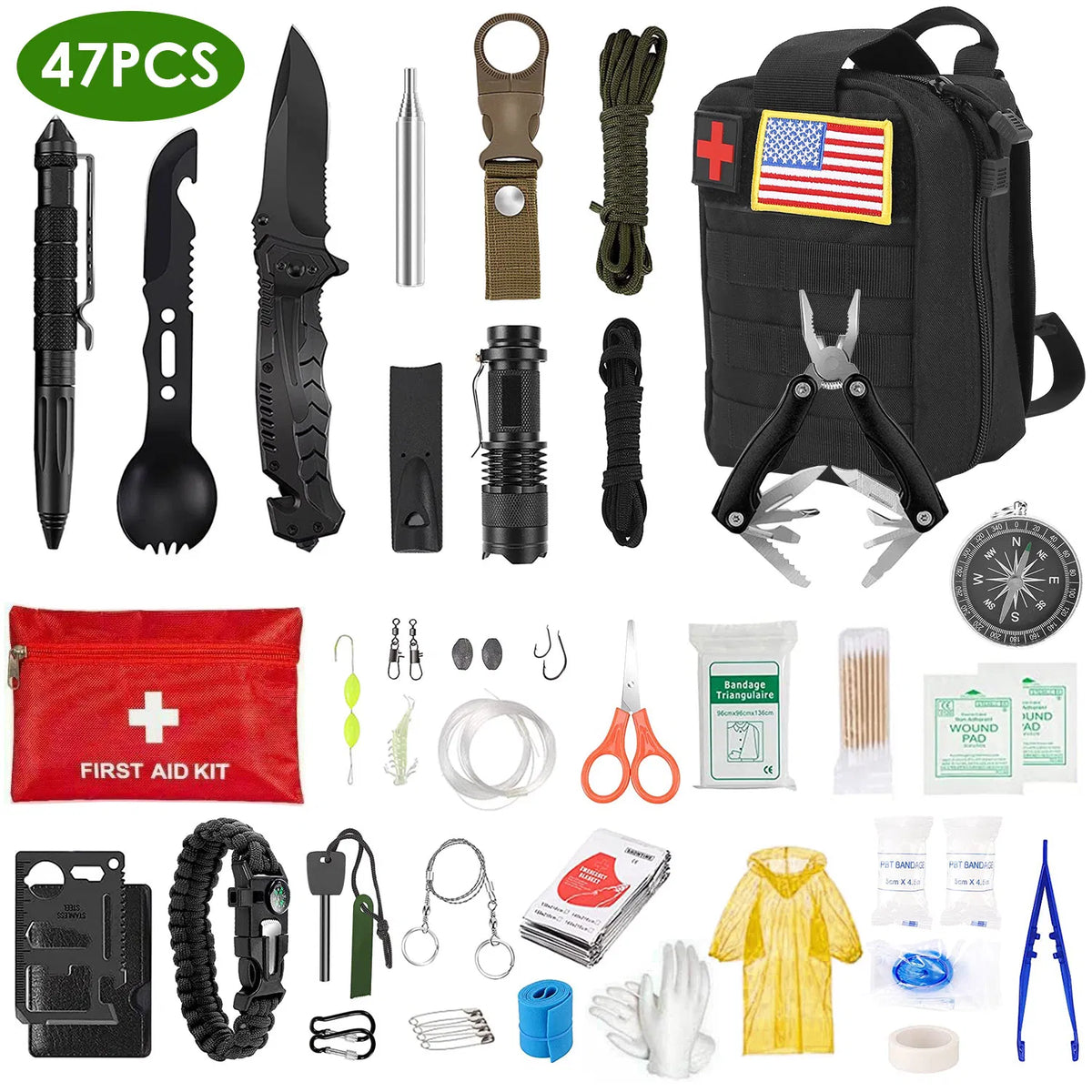 47Pcs Emergency Survival Kit Survival EDC Gear Equipment Tool First Aid - Image 5