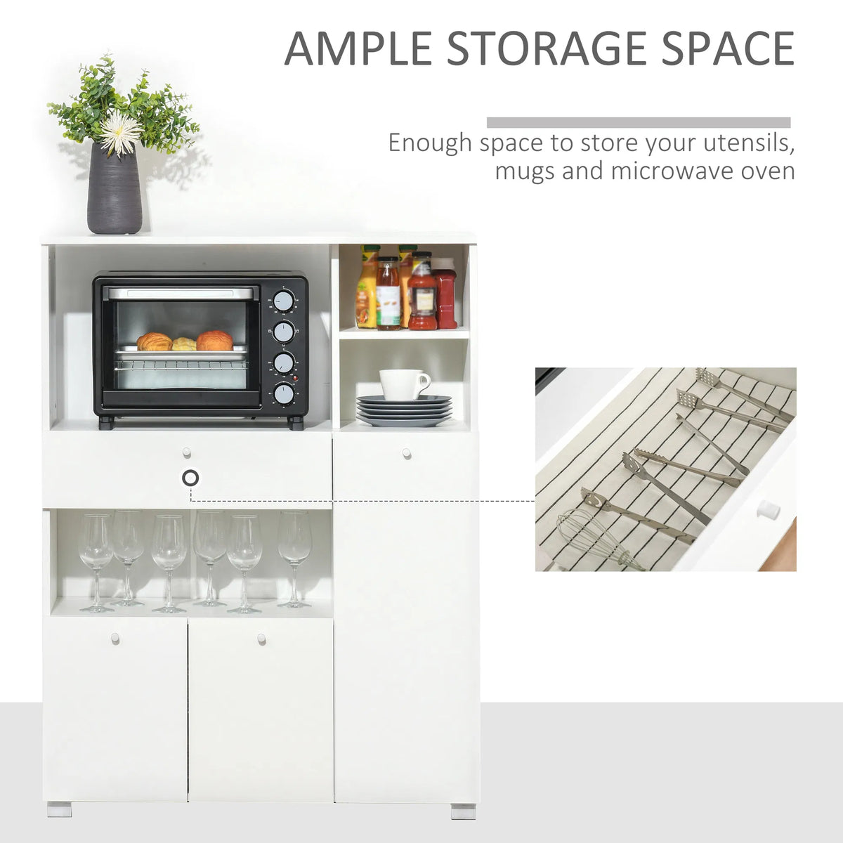 Compact Kitchen Pantry Cabinet Server Hutch Storage Buffet with Microwave Oven - Image 2