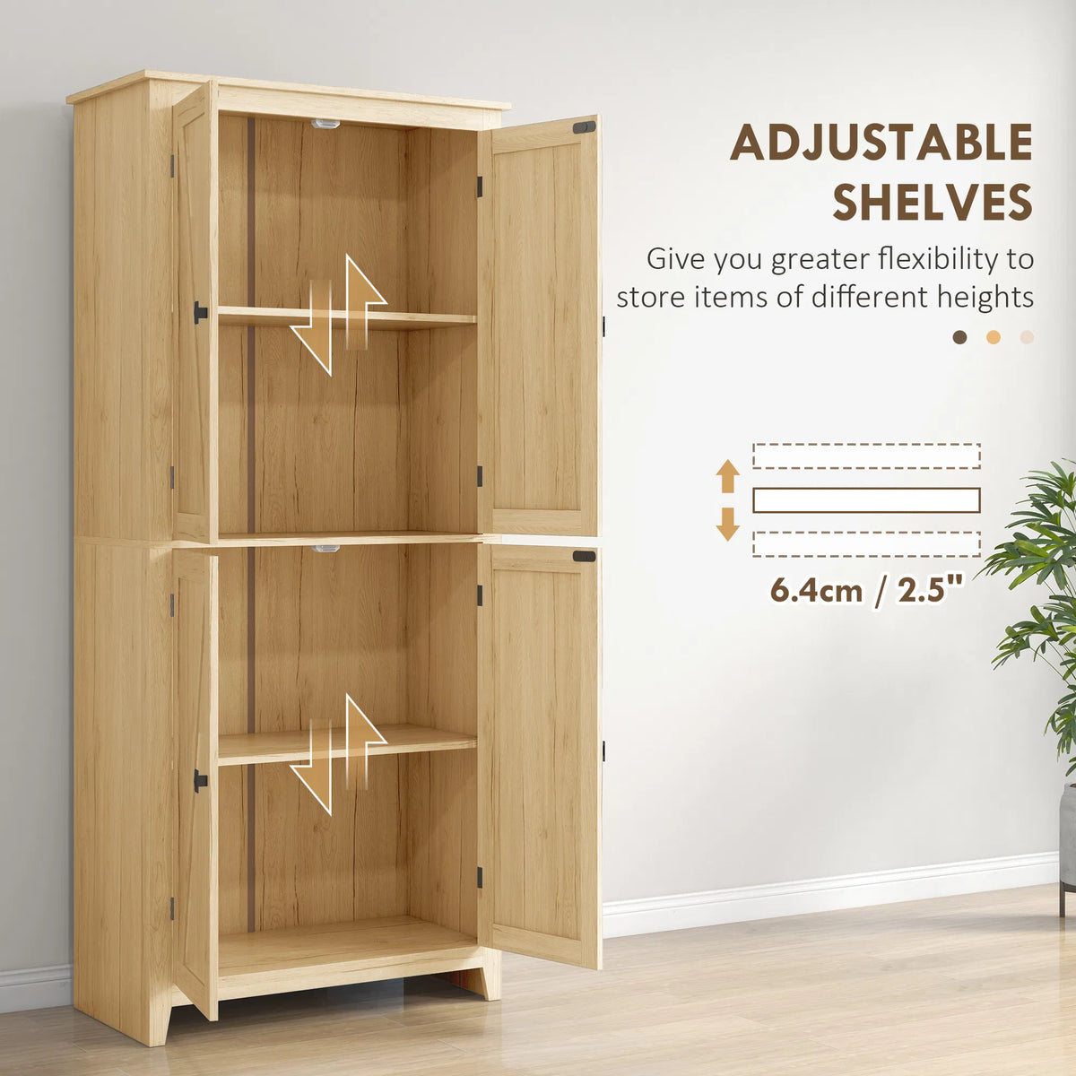72" Freestanding Storage Cabinet Kitchen Pantry Cabinet with Doors and Shelves