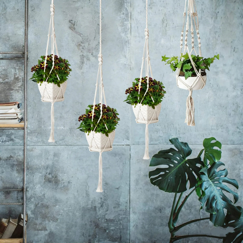 4 PCS Heavy Duty Hanging Plant Holder Natural Cotton Rope Planter Basket with - Image 5