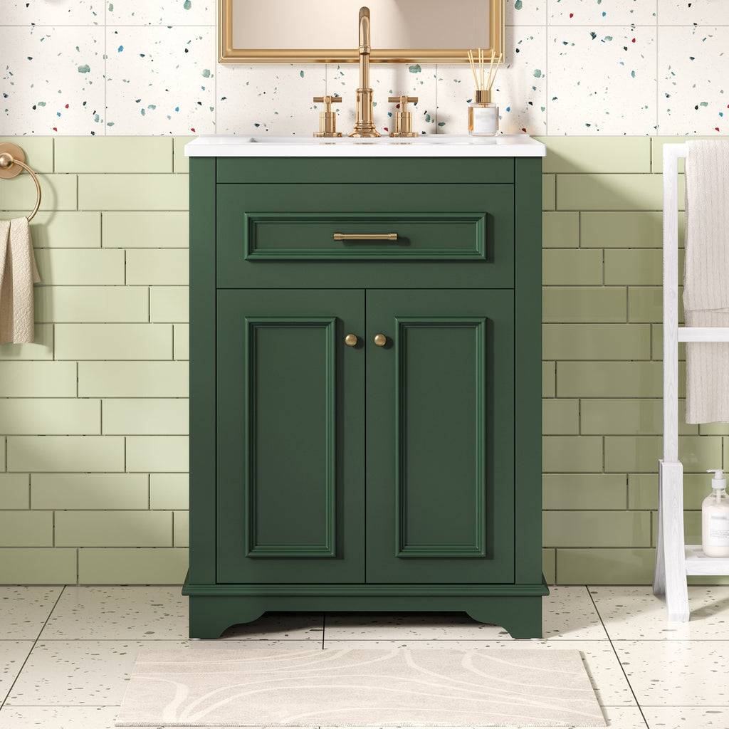 24-Inch Green Bathroom Vanity with Integrated Ceramic Sink