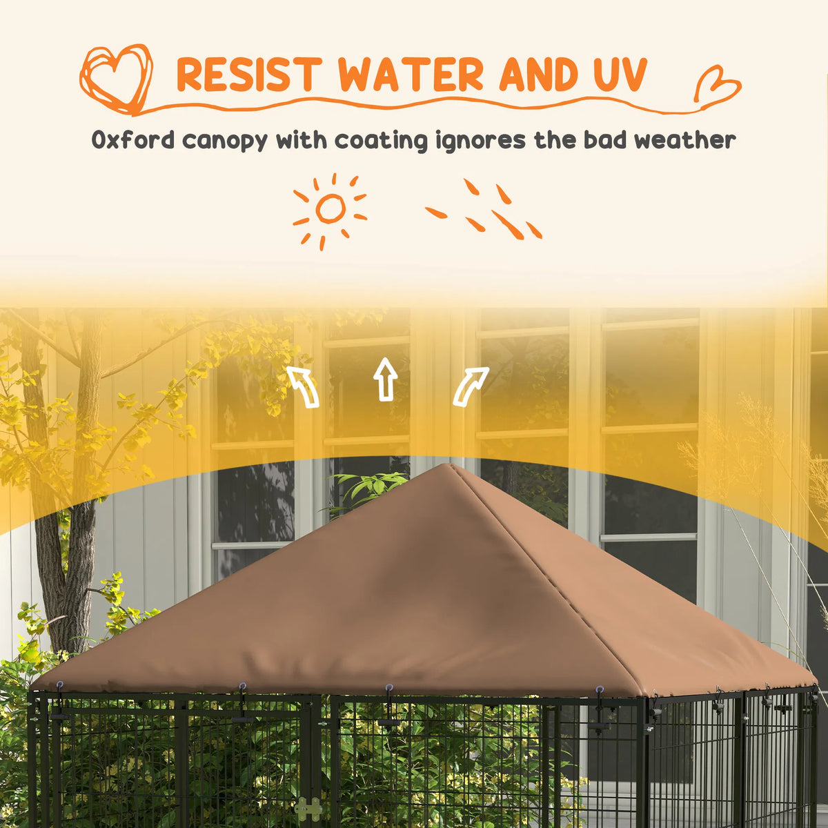 4.6' x 4.6' x 5' Outdoor Dog Kennel with Canopy Rotating Bowls Coffee - Image 2