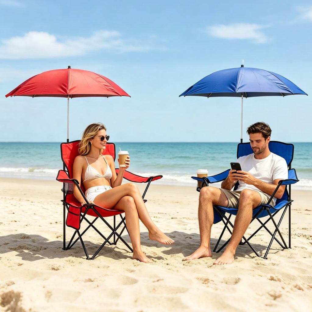 Camping Chair with Umbrella Lightweight Foldable Outdoor Chair with Cup Holder - Image 4