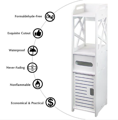 White Wood-Plastic Bathroom Storage Shelf