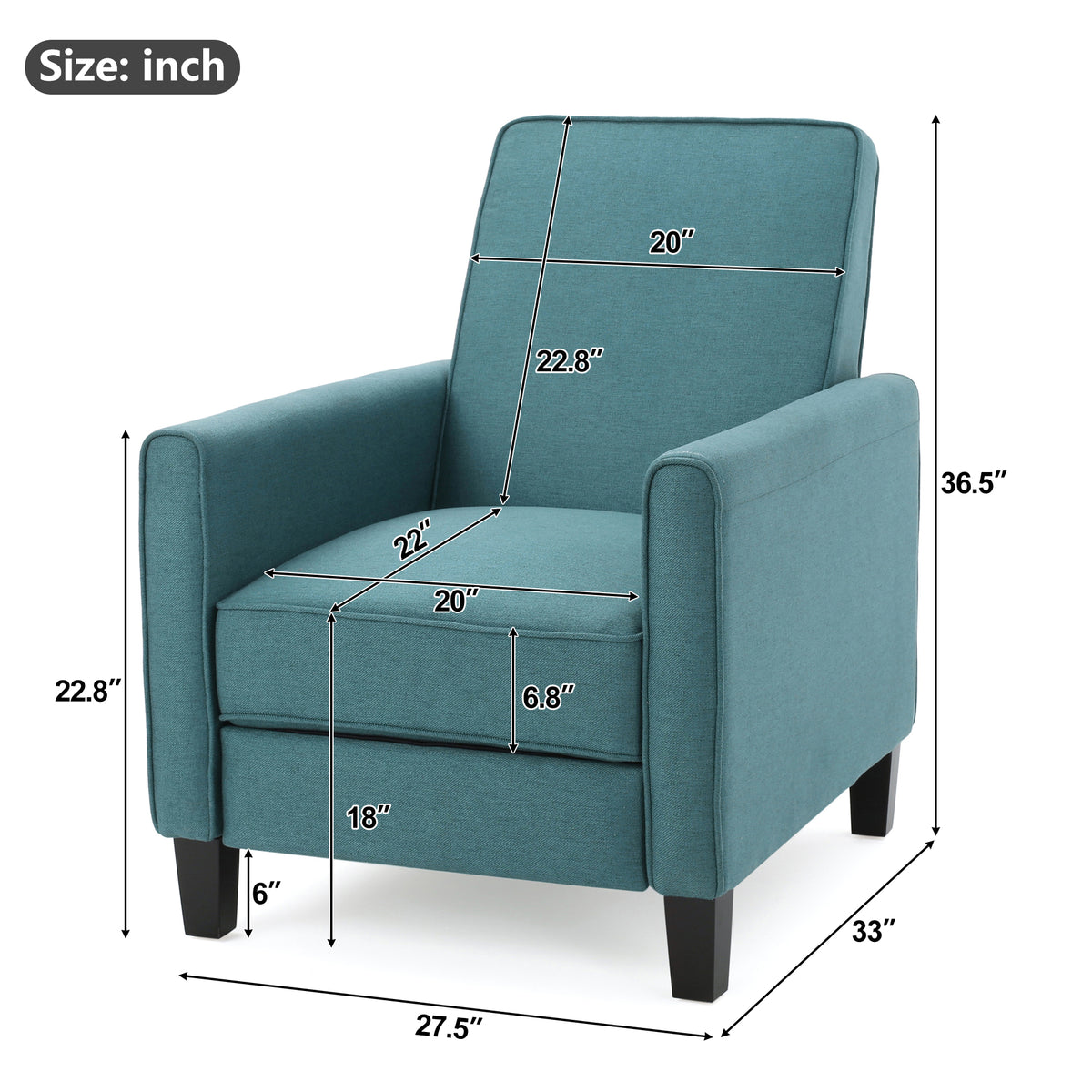 27.5" Push Back Recliner Chair Upholstered Recliner Armchair with Solid Rubber - Image 3