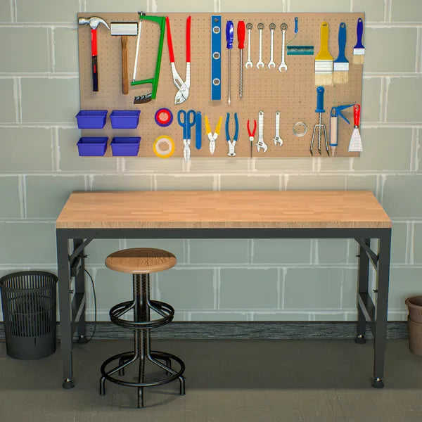 60in adjustable garage workbench with rubberwood top product view 3