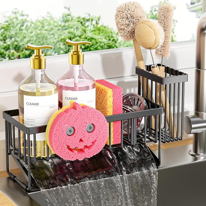 Smiley Face Kitchen Sink Caddy With Removable Brush Holder Self Draining