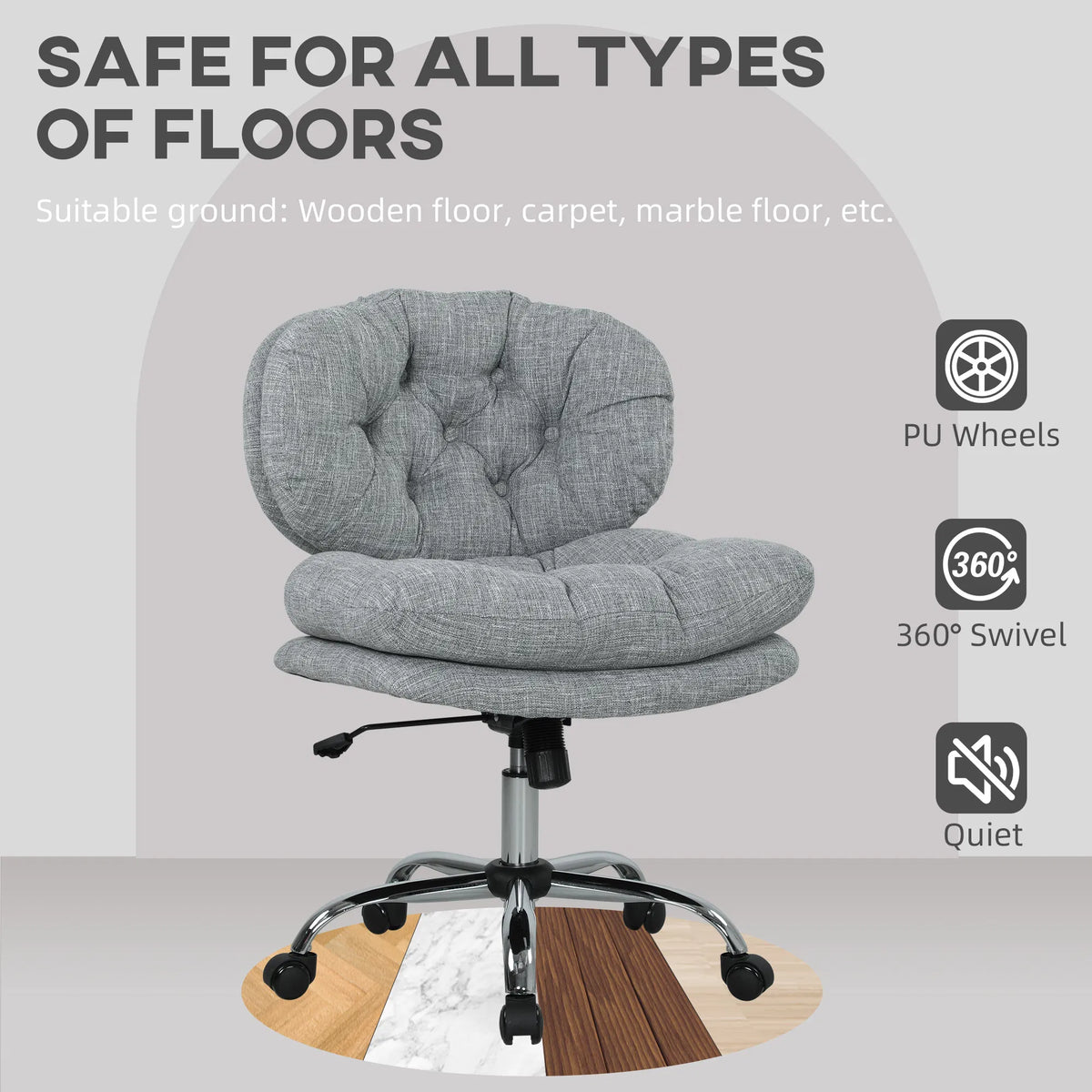 Computer Desk Chair Armless Office Chair with Wide Padded Seat and Adjustable - Image 5