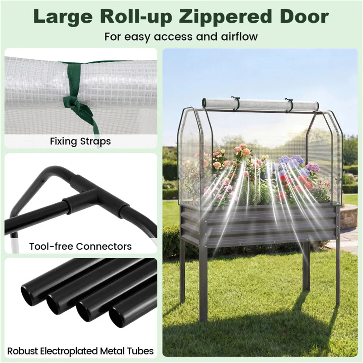 3 in 1 Metal Raised Garden Bed with Mini Greenhouse Cover Elevated Planter Box
