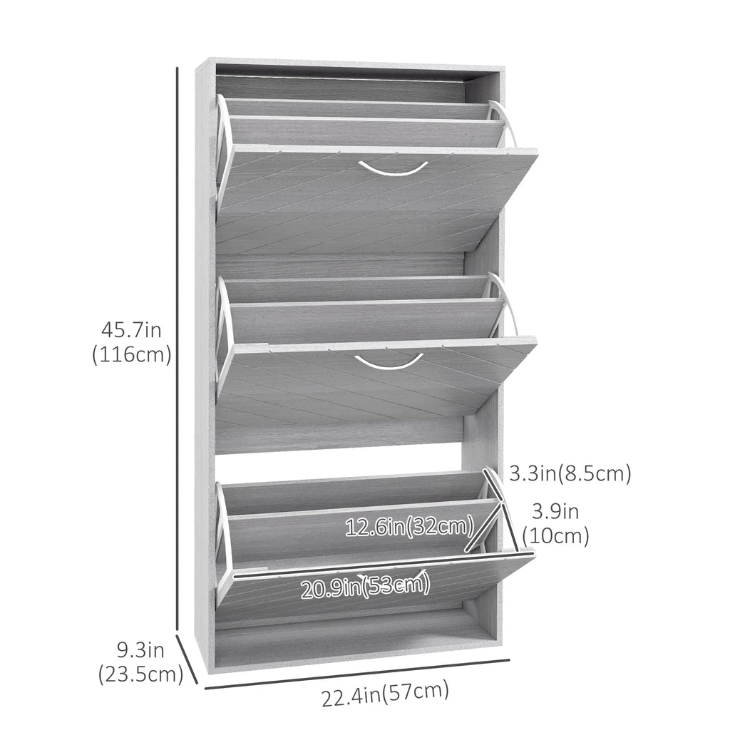 Shoe Storage Cabinet with 3 Flip Drawers Narrow and Slim 12 Pair of Shoes - Image 3
