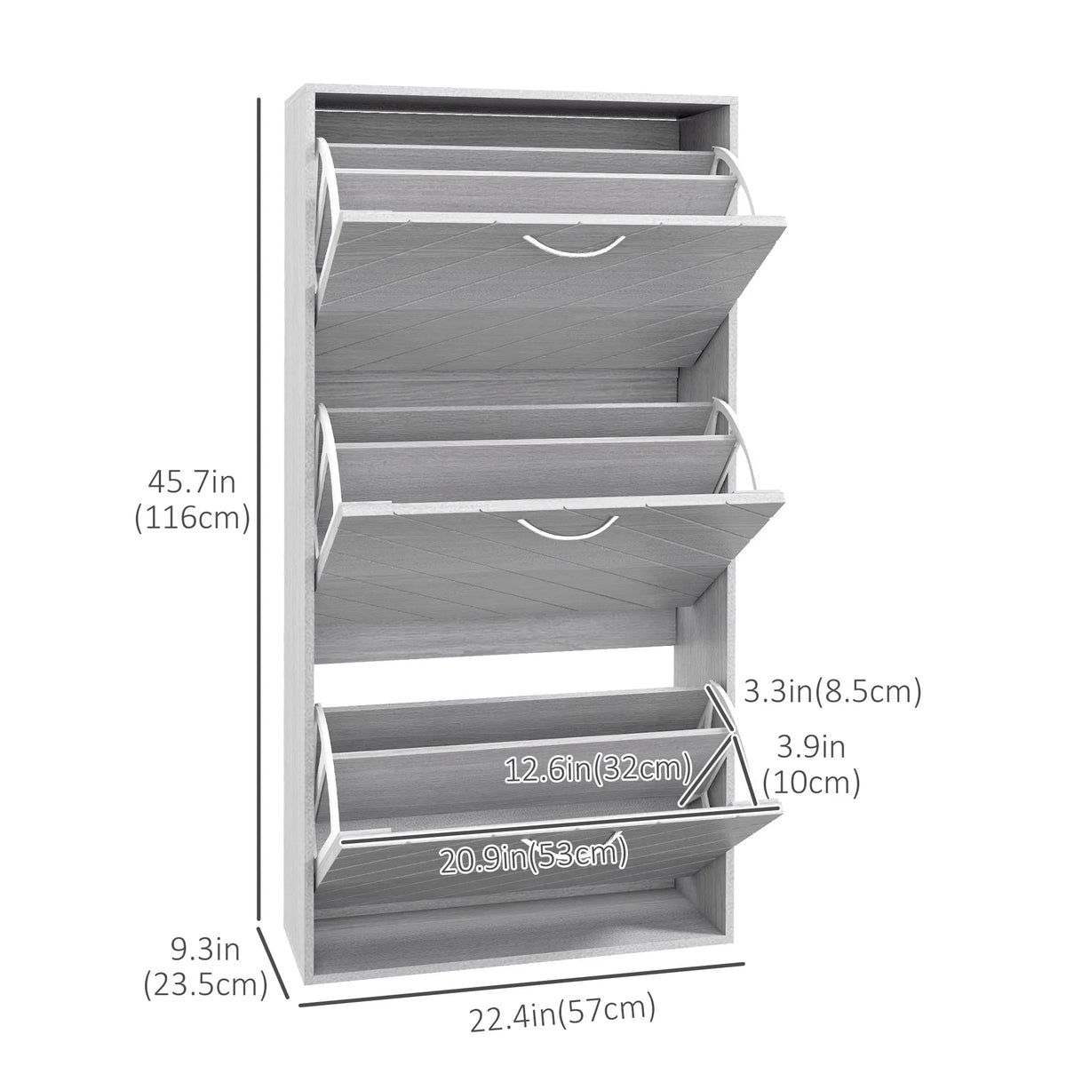 Shoe Storage Cabinet with 3 Flip Drawers Narrow and Slim 12 Pair of Shoes - Image 3