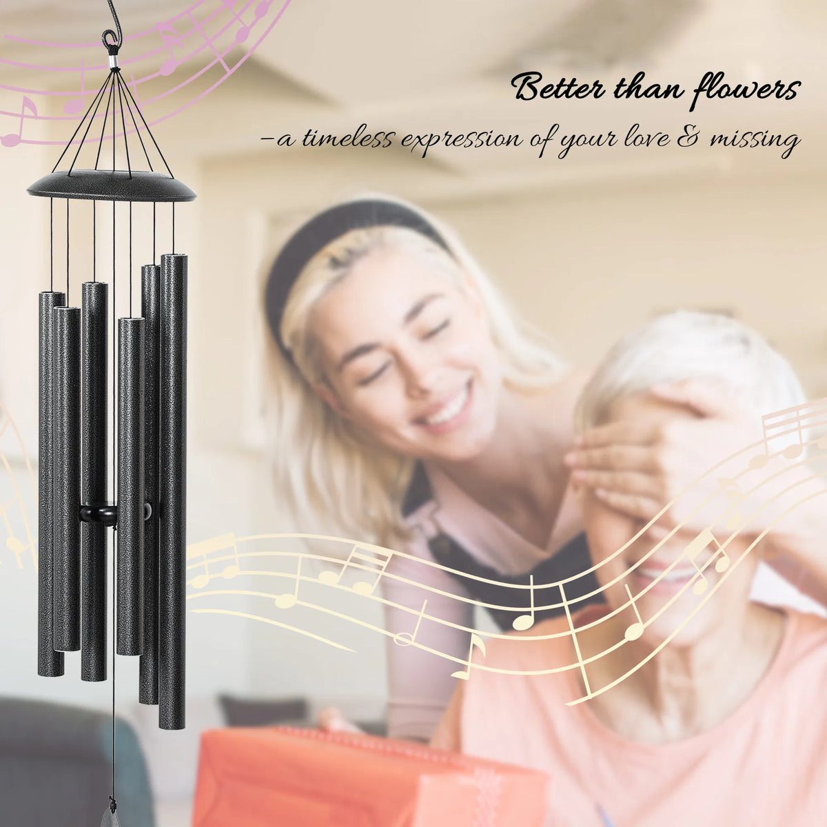 45" Wind Chimes Outdoor Deep Tone Wind Chime with 6 Aluminum Tubes and Hook for - Image 2