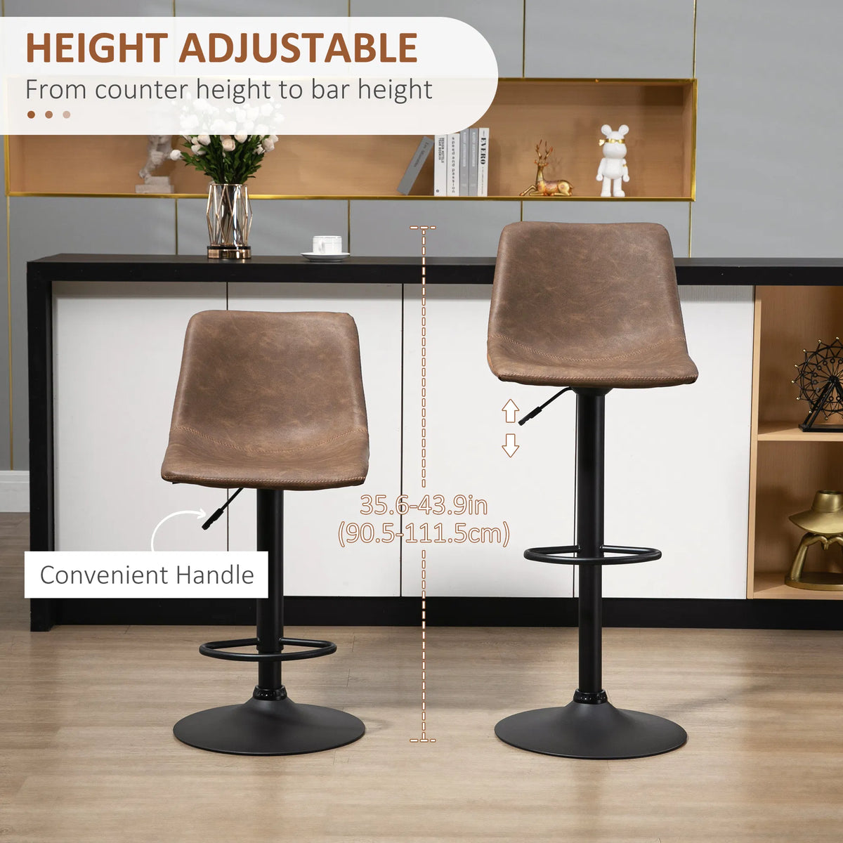 Adjustable Counter Height Bar Stools Set of 2 360° Swivel Kitchen Counter - Image 4