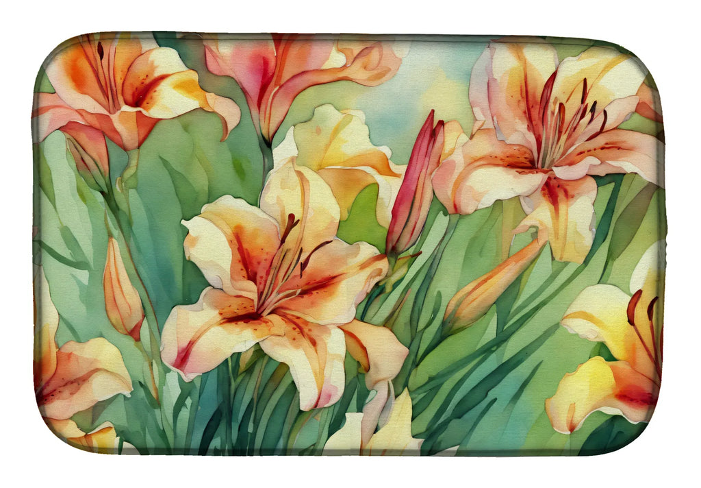 Utah Sego Lilies in Watercolor Dish Drying Mat Absorbent Dish Drying Mat Pad