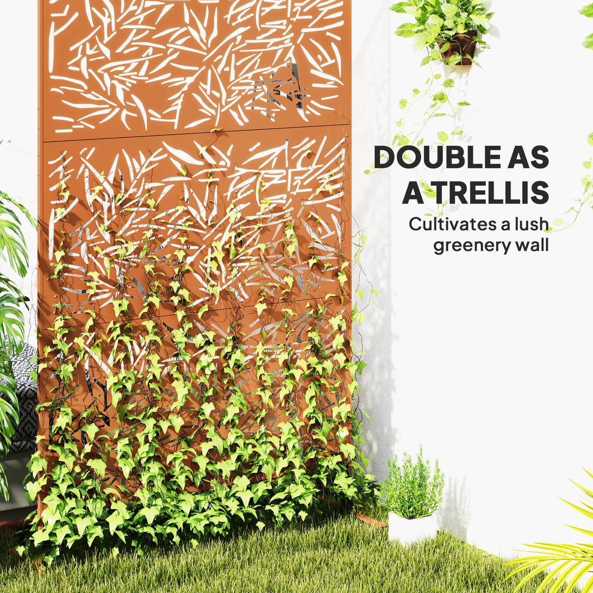 Decorative Metal Outdoor Plant Trellis Screen with Stand Bamboo Pattern (Brown) - Additional Product View Plant Trellis Screen