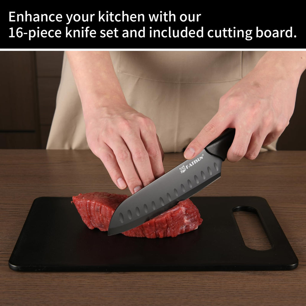 16 Pieces Kitchen Knife Block Set With Cutting Board German Stainless Steel - Image 4