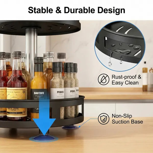 3-tier rotating spice rack organizer in use lifestyle