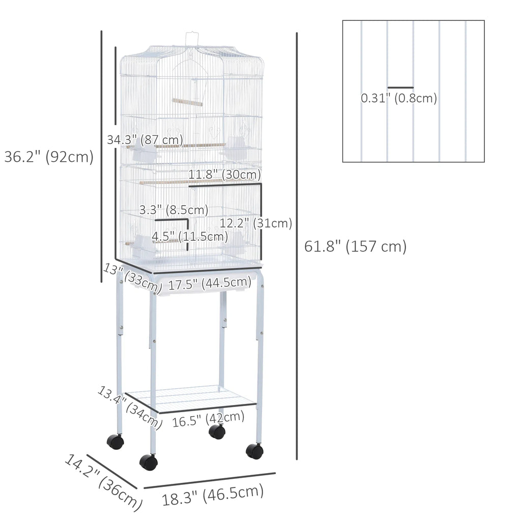 62" Rolling Bird Cage Cockatoo House Play Top Finch Pet Supply with Storage