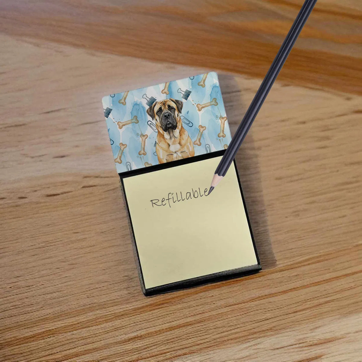 Fawn Mastiff Coworker Watercolor Sticky Note Holder Refillable Dispenser Desk - Image 5