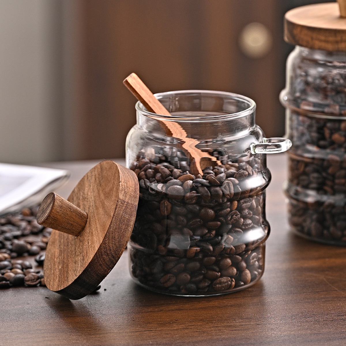 3 Piece Pcs Glass Coffee Jars With Spoons Candy Biscuit Storage Tea Snack Seasoning - In-Use and Feature Display