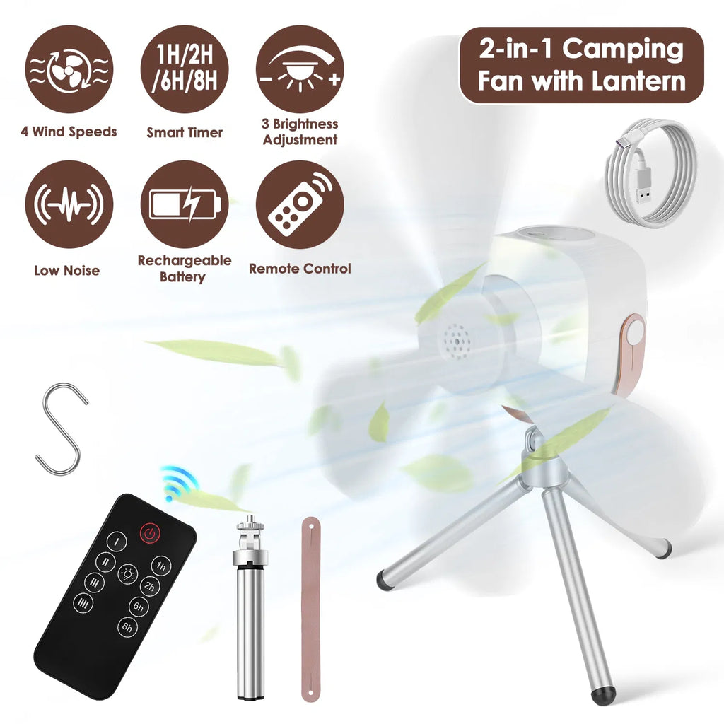 2 in 1 Rechargeable Camping Fan with Built In LED Lantern Remote Control 4 - Image 2
