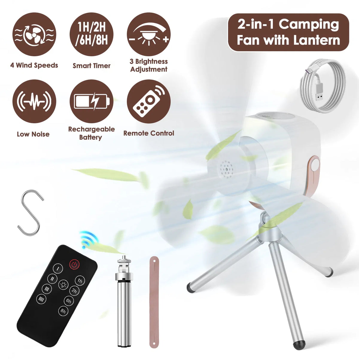 2 in 1 Rechargeable Camping Fan with Built In LED Lantern Remote Control 4 - Image 2