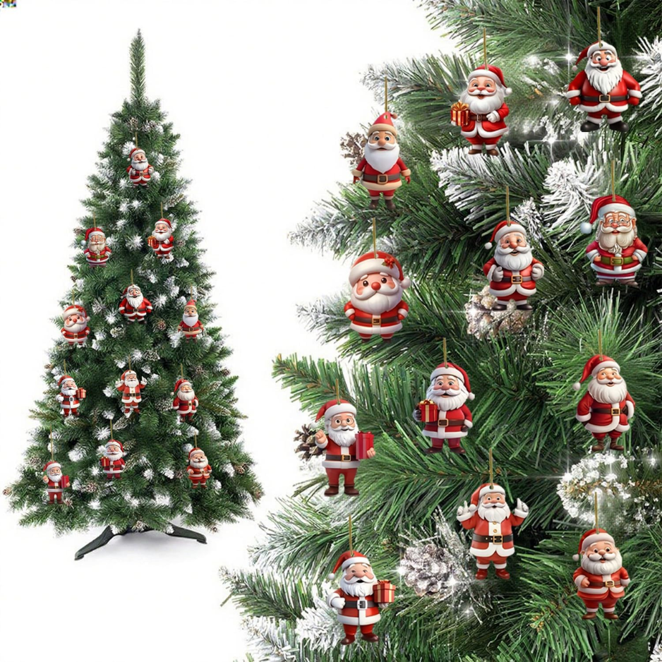 12 Pcs Christmas Tree Ornaments Funny Cartoon Santa Claus Designs Xmas Tree