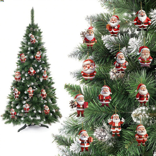 12 Pcs Christmas Tree Ornaments Funny Cartoon Santa Claus Designs Xmas Tree