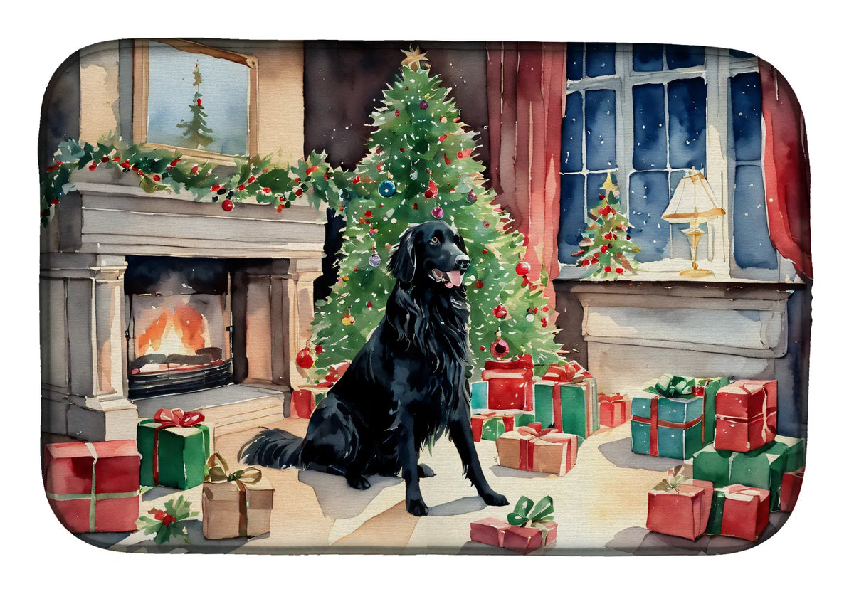 Flat Coated Retriever Cozy Christmas Dish Drying Mat Absorbent Dish Drying Mat