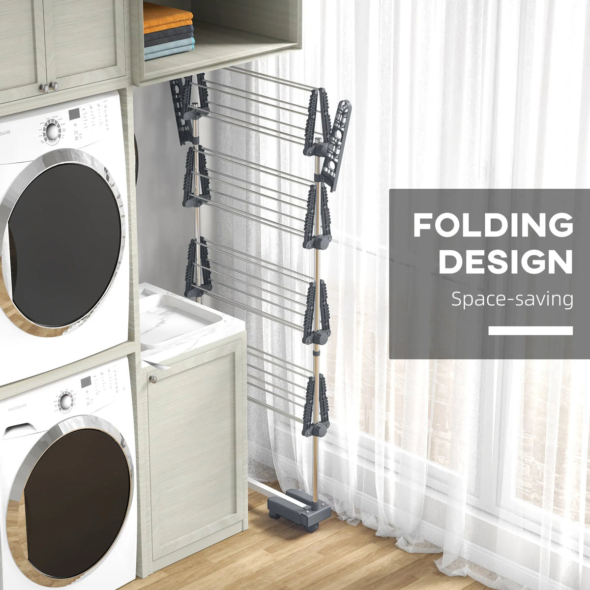 Garment Drying Rack Stainless Steel Folding Clothes Hanging Rack with Side - Image 3