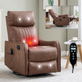 Brown Heat Massage Manual Recliner Chair with Rocker and Swivel in Faux Leather