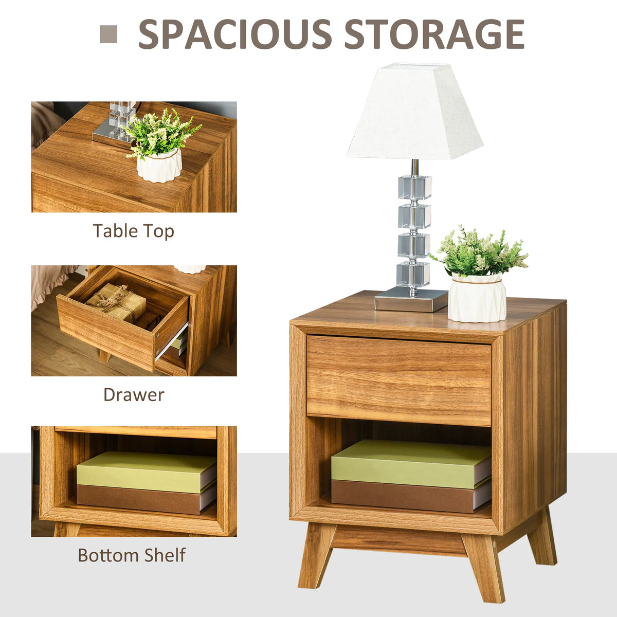 Bedside Table for Bedroom Nightstand with Drawer and Shelf Modern Side End