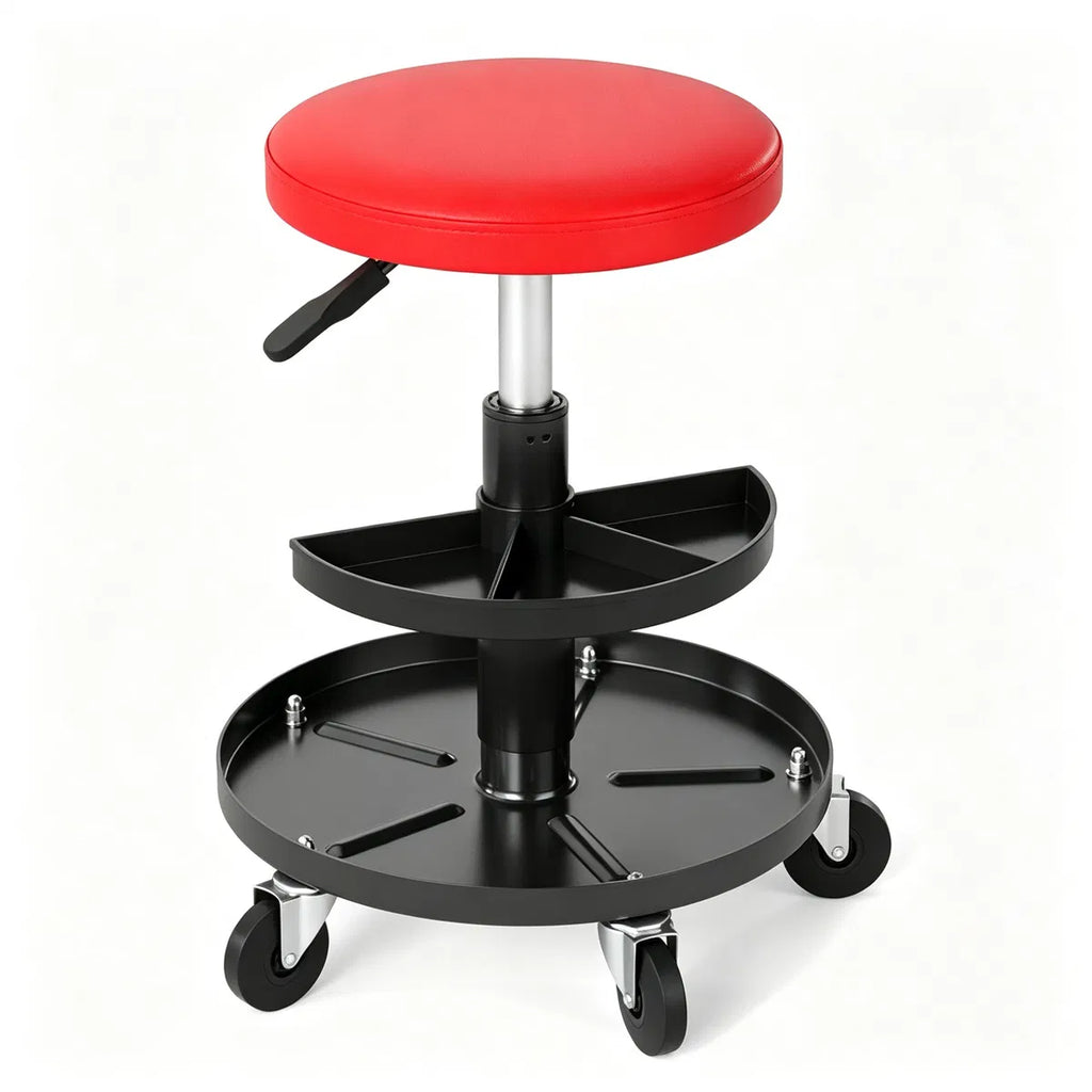 Adjustable Pneumatic Rolling Mechanic Stool with 2 Tier Tool Tray Red - Image 5