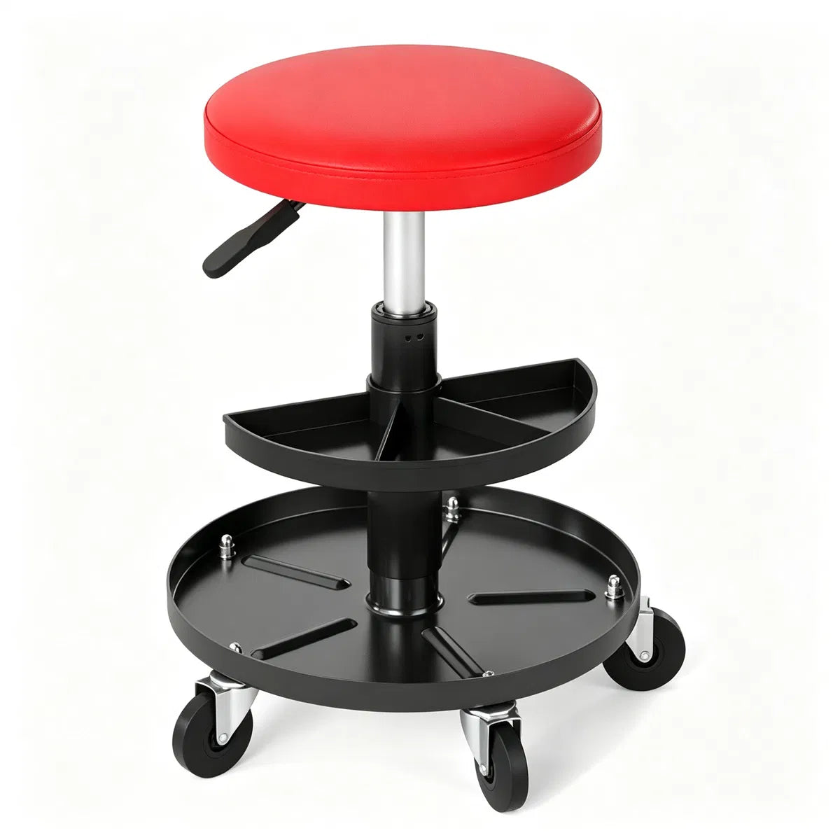 Adjustable Pneumatic Rolling Mechanic Stool with 2 Tier Tool Tray Red - Image 5