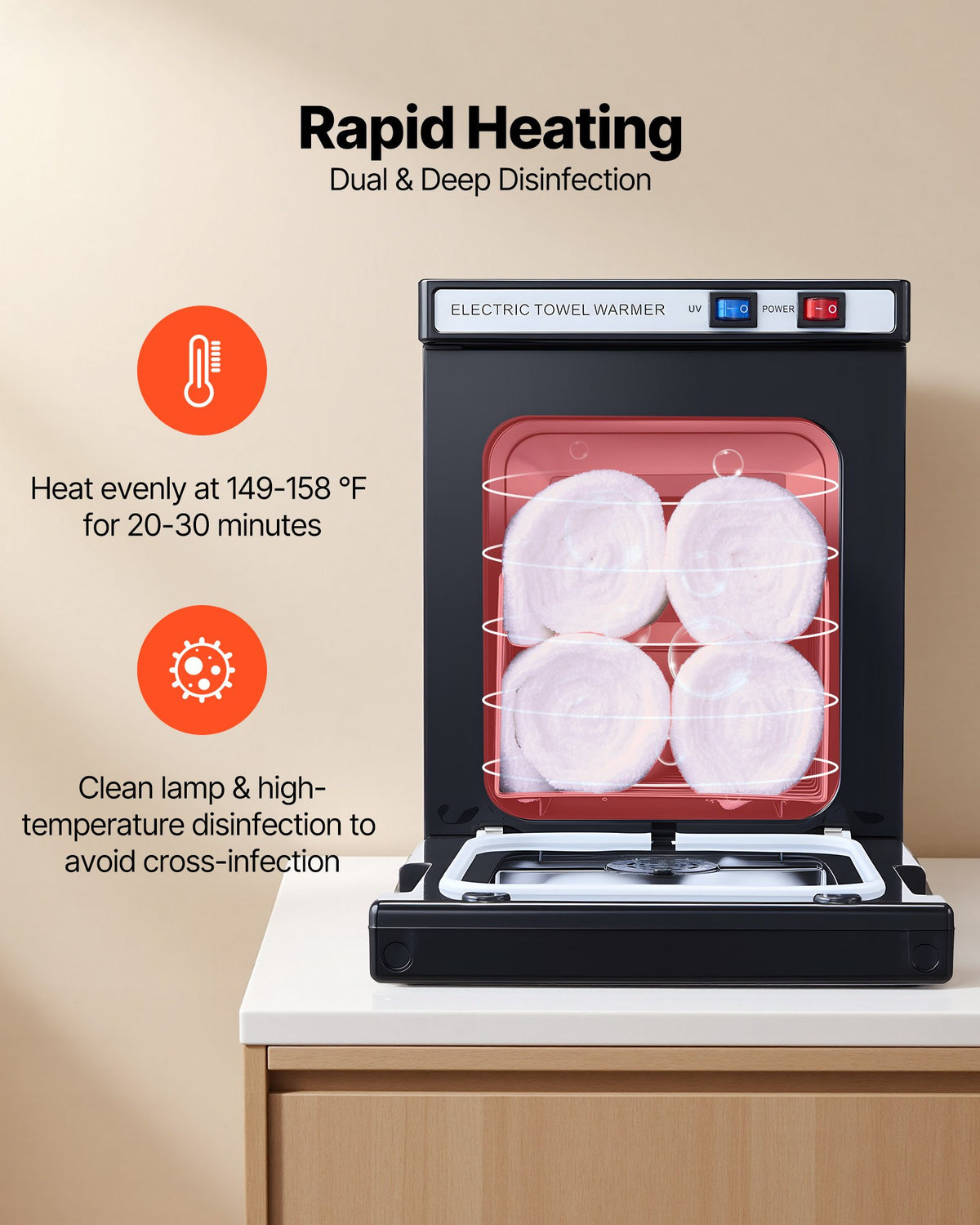 Hot Towel Warmer Gal Small Cabinet With Clip Stainless Steel Rack Holds Up 12 - In-Use and Feature Display