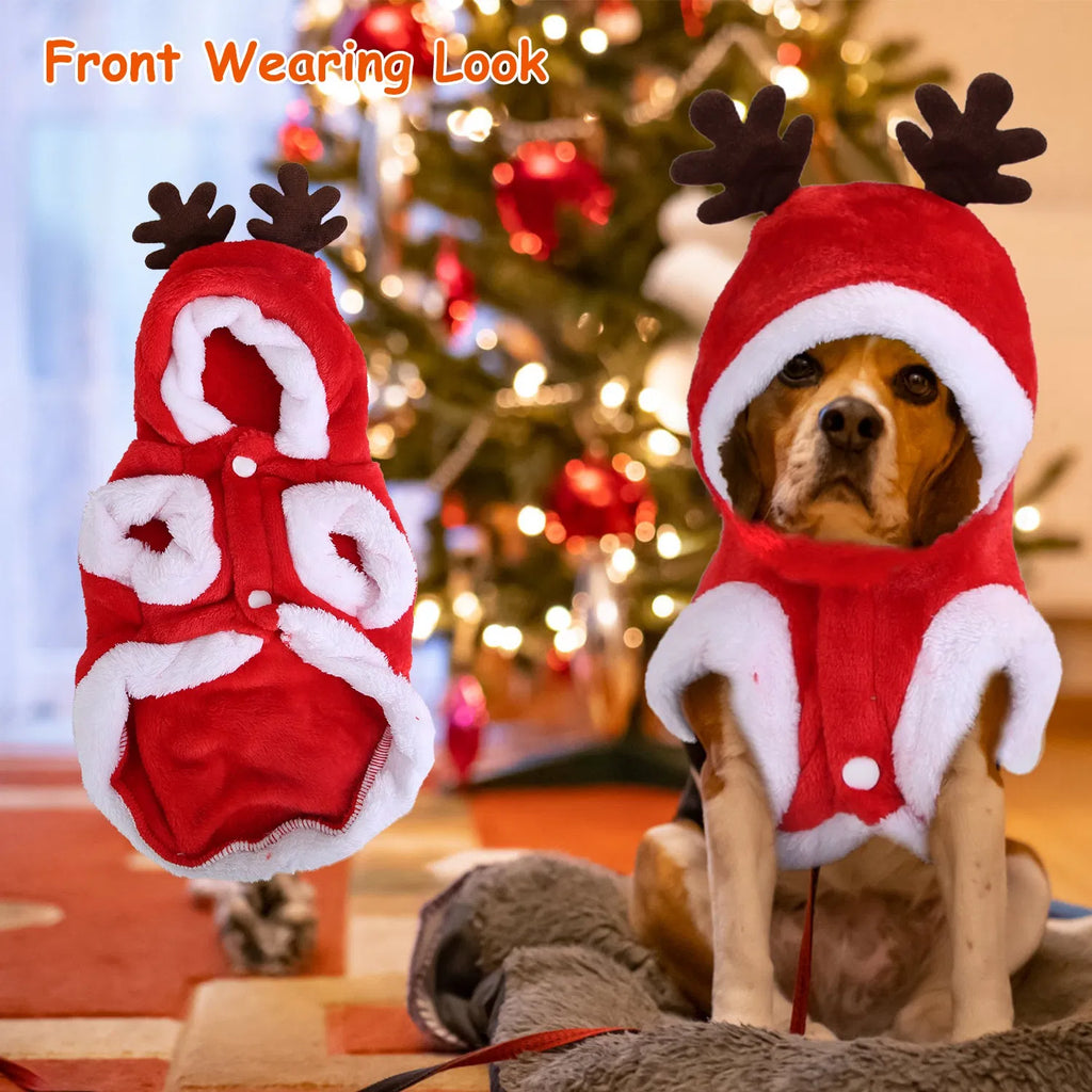 Pet Christmas Clothes Santa Claus Reindeer Antlers Costume Winter Outfit New