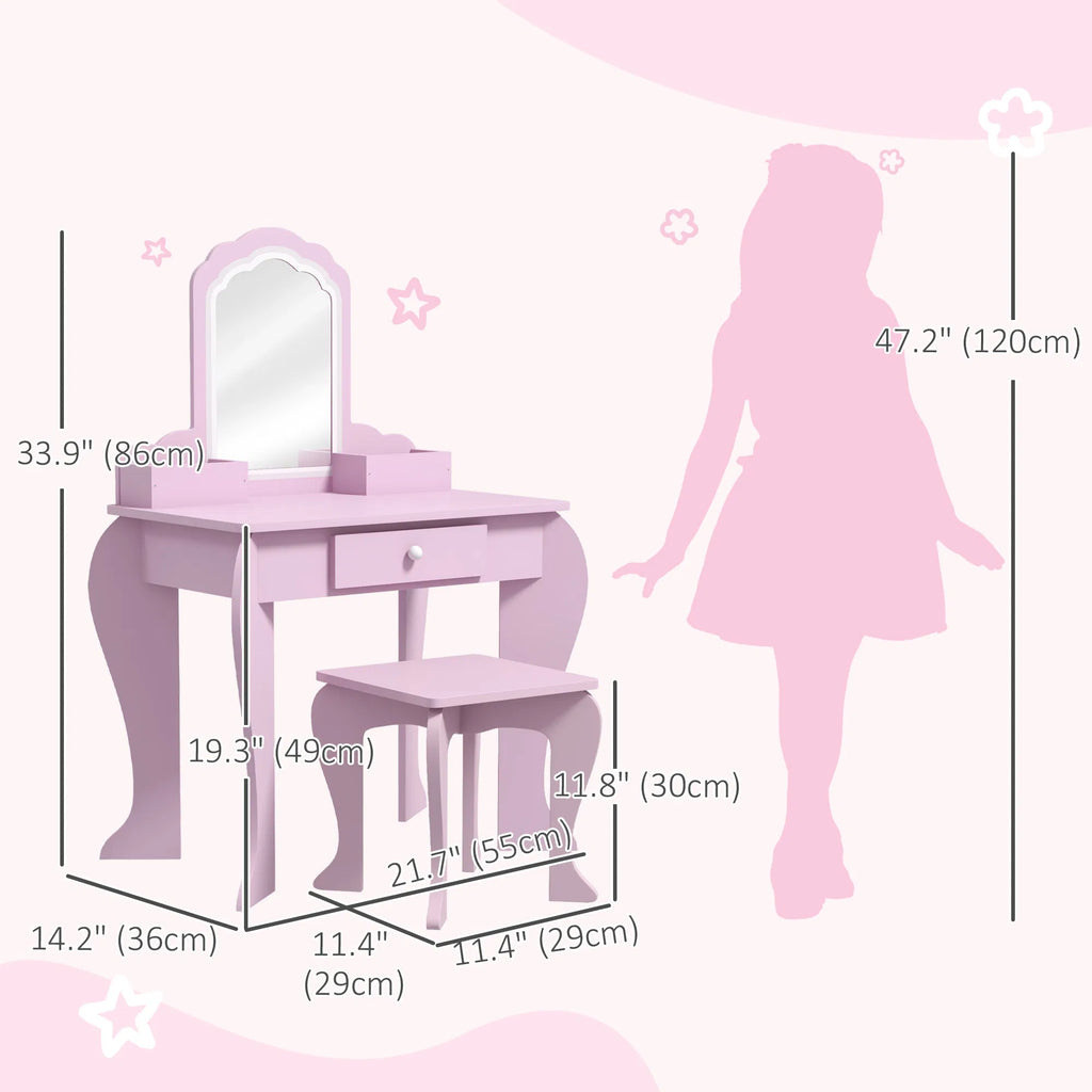 Makeup Vanity with Mirror and Stool Cloud Design Drawer Storage Boxes for