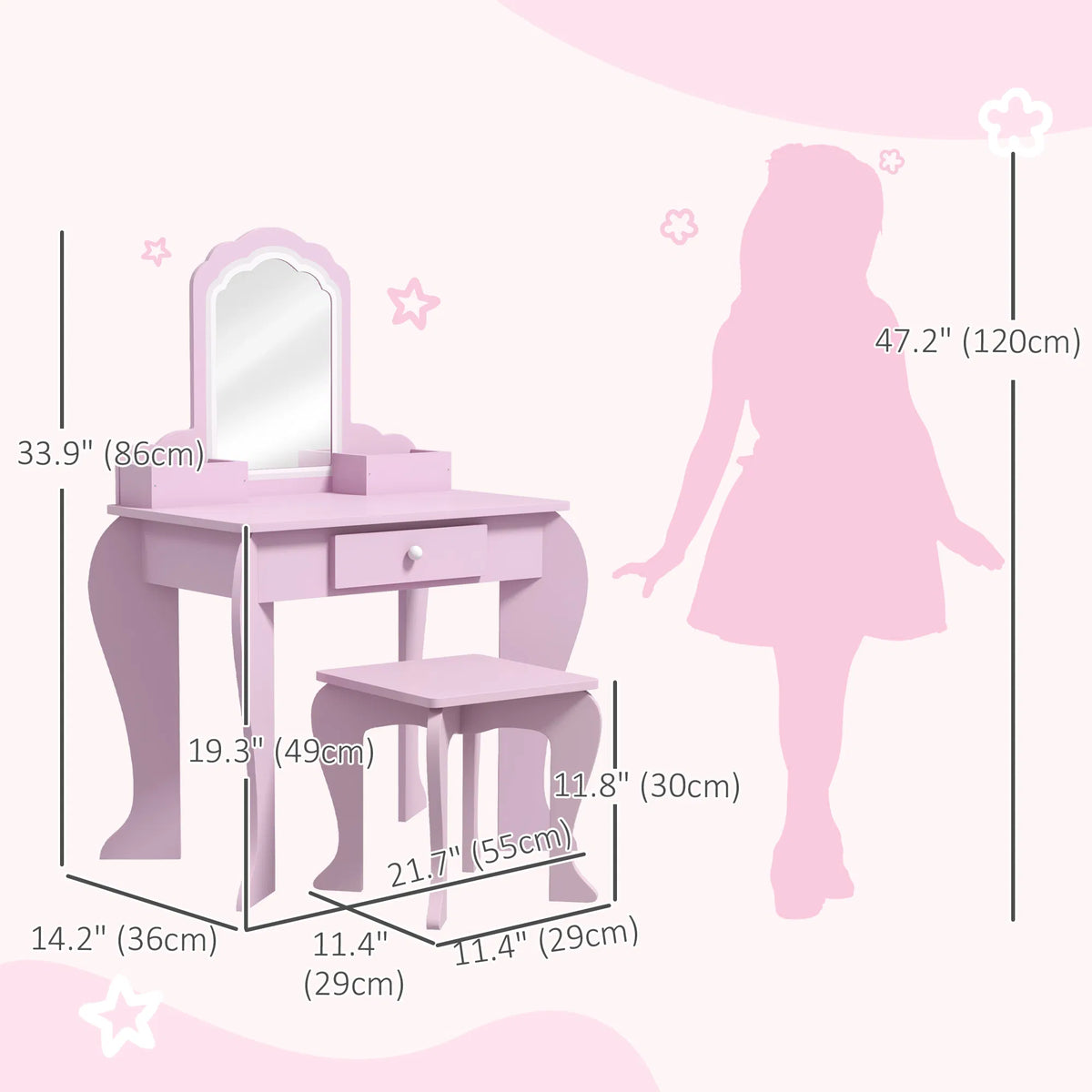 Makeup Vanity with Mirror and Stool Cloud Design Drawer Storage Boxes for
