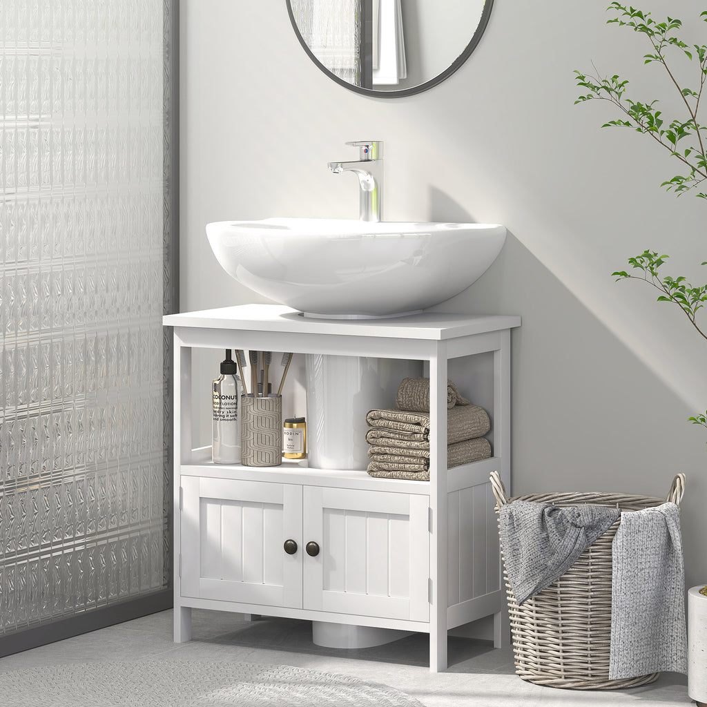 Pedestal Sink Storage Cabinet Bathroom Under With Doors And Open Shelf Vanity - Angle and Detail View