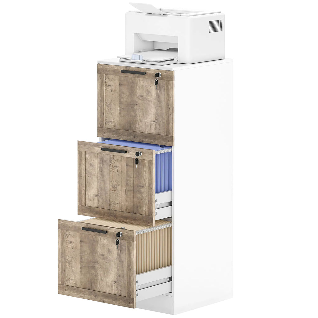 3 Drawer Filing Cabinet Farmhouse File Cabinet with Lock Adjustable Hanging - Image 4