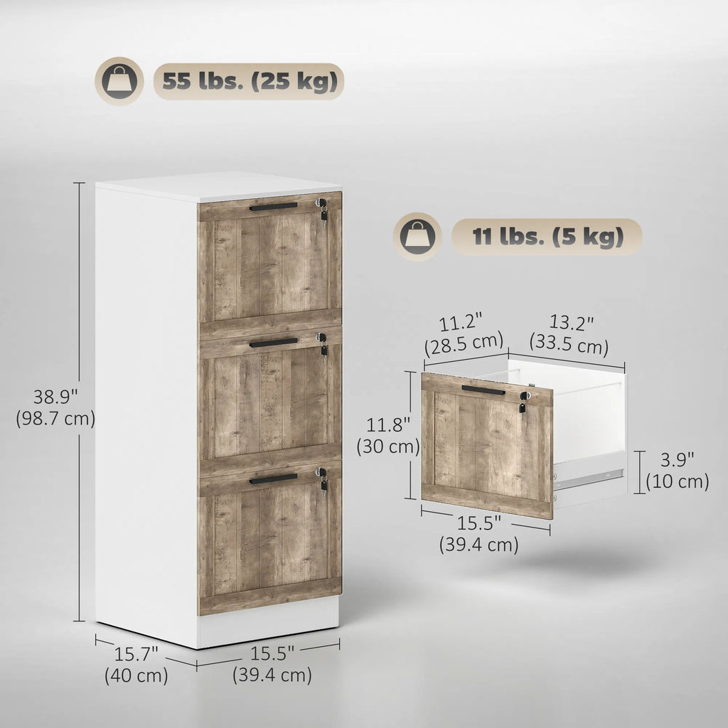 3 Drawer Filing Cabinet Farmhouse File Cabinet with Lock Adjustable Hanging - Image 3