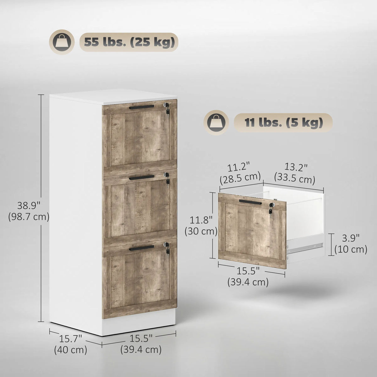 3 Drawer Filing Cabinet Farmhouse File Cabinet with Lock Adjustable Hanging - Image 3