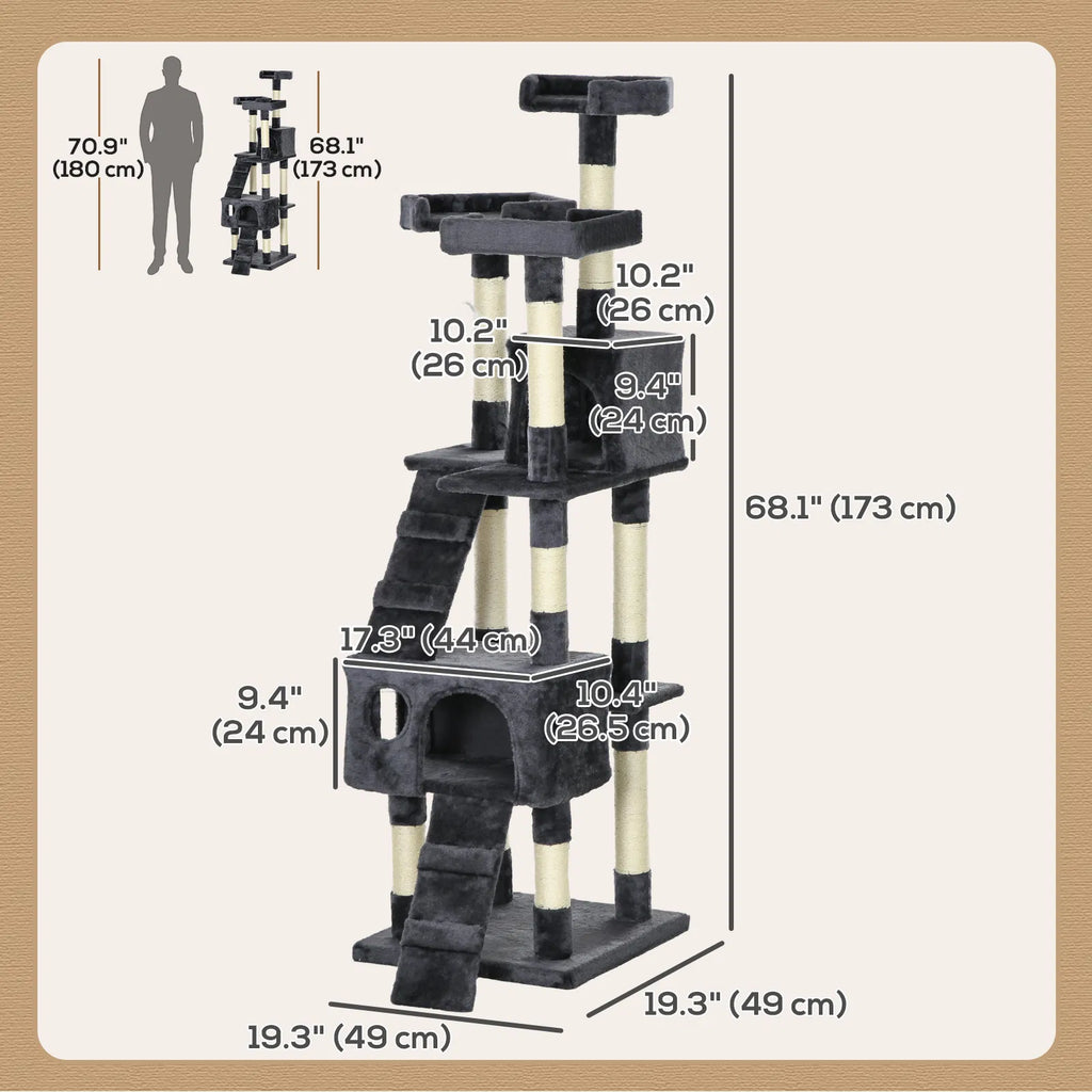 68 inch Multi Level Cat Scratching Tree Kitty Activity Center Post Tower Condo