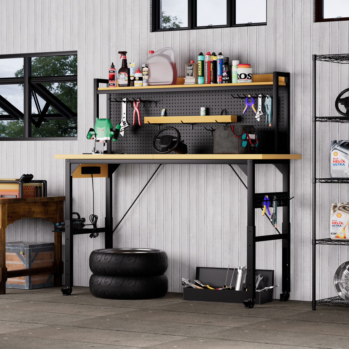 71in rolling garage workbench with steel pegboard and drawers product detail
