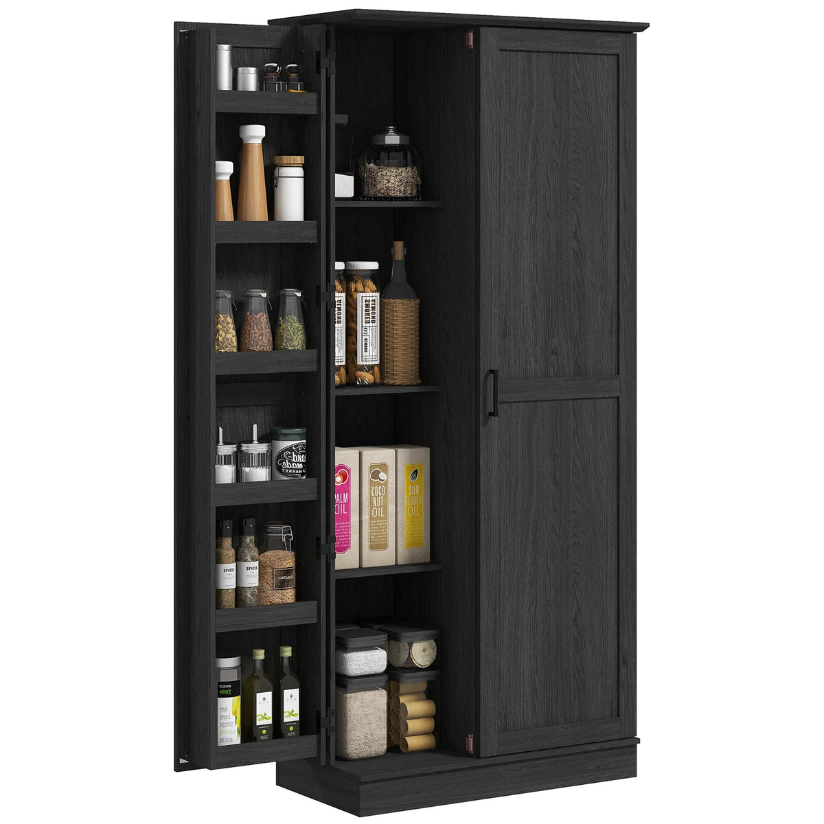 70" Tall Kitchen Pantry Cabinet with Door Shelves and Adjustable Shelves Black - Image 2