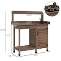 outdoor garden potting bench storage and work surface detail
